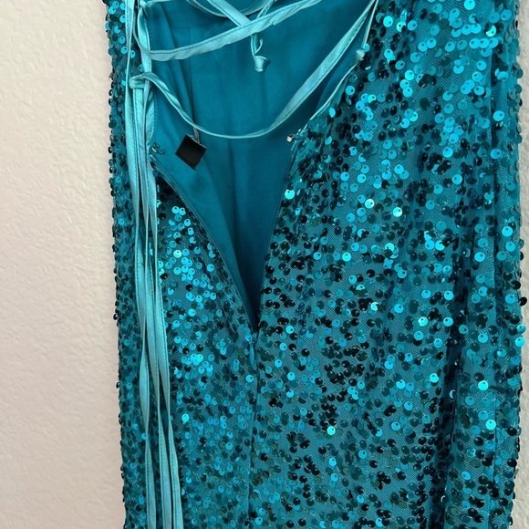 Glowing Praise Teal Blue Sequin Lace-Up Maxi Dress - Picture 10 of 12